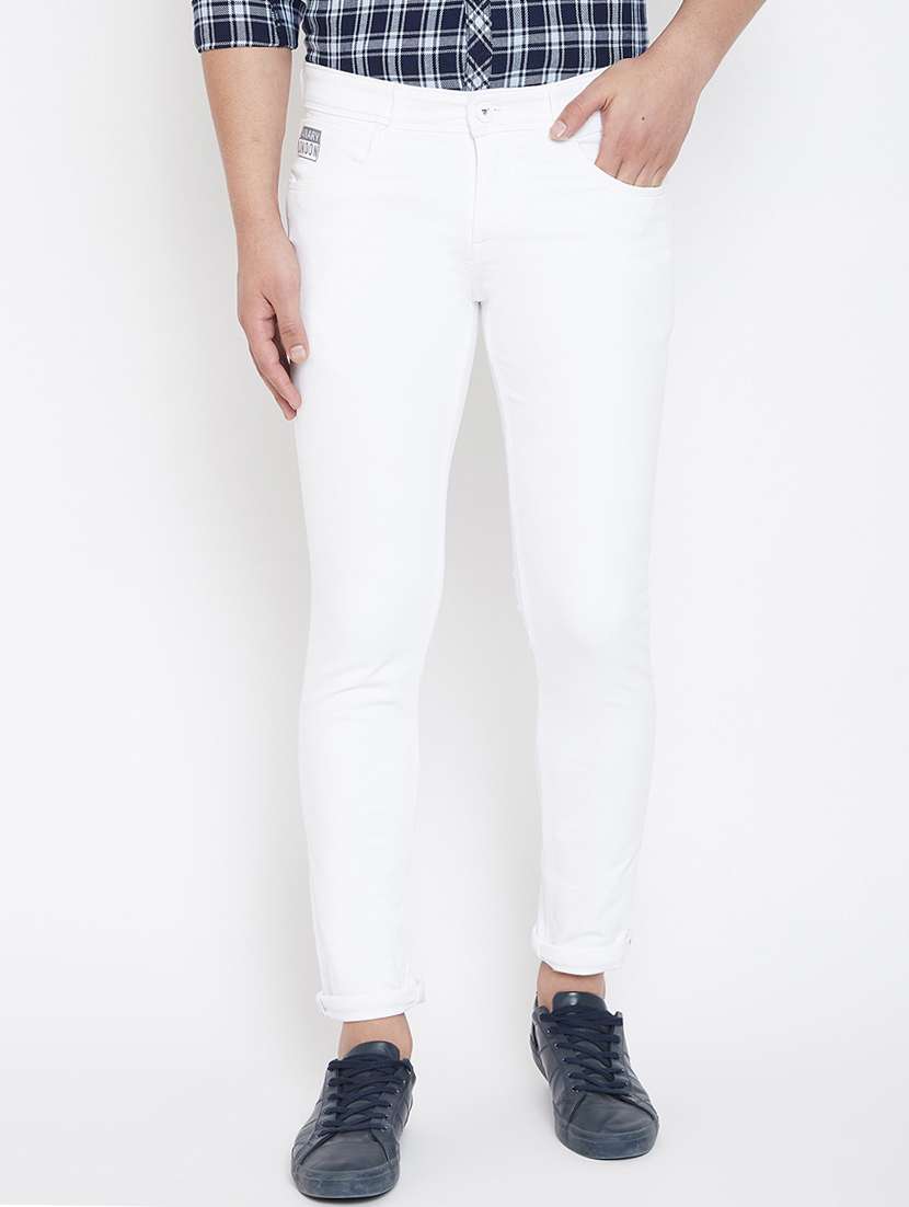 white plain denim jeans