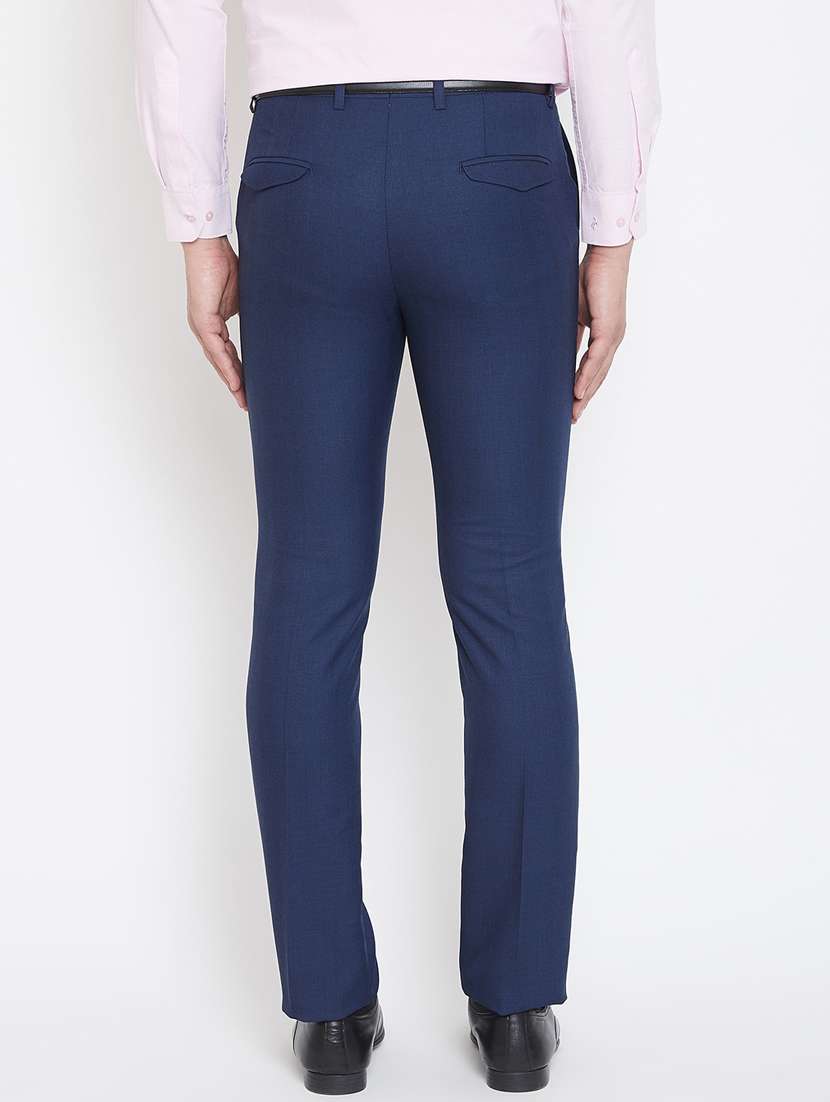 navy blue checkered flat front formal trouser - 17118846 -  Standard Image - 2
