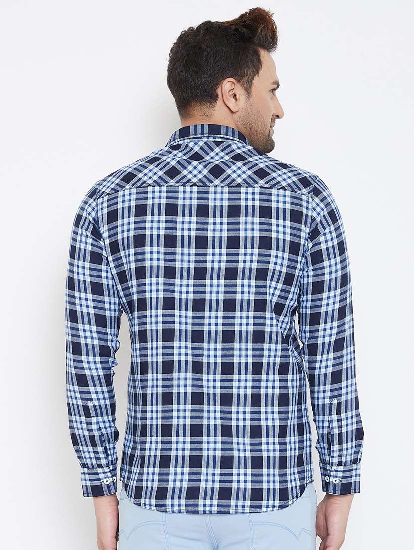 navy blue checkered casual shirt - 17118855 - Standard Image - 2