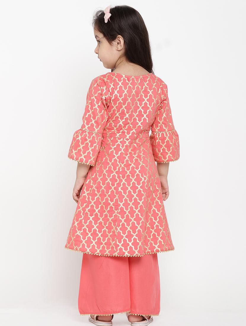 pink printed kurta palazzo set - 17120428 - Standard Image - 2