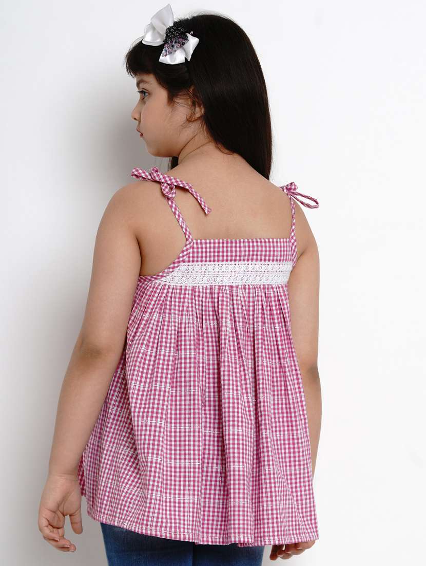 pink cotton blend crop tops & tee - 17120446 -  Standard Image - 2