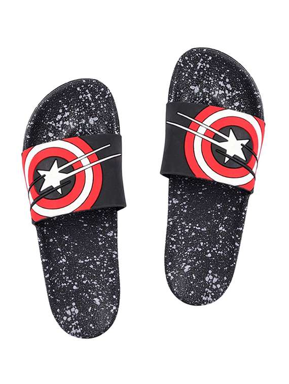 black rubber slip on flip flops