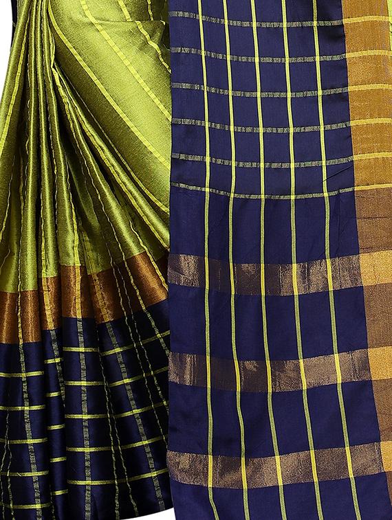 checkered bordered saree with blouse - 17126401 - Standard Image - 2