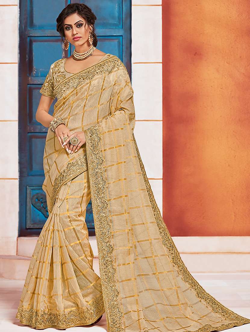 checkered embroidered saree with blouse