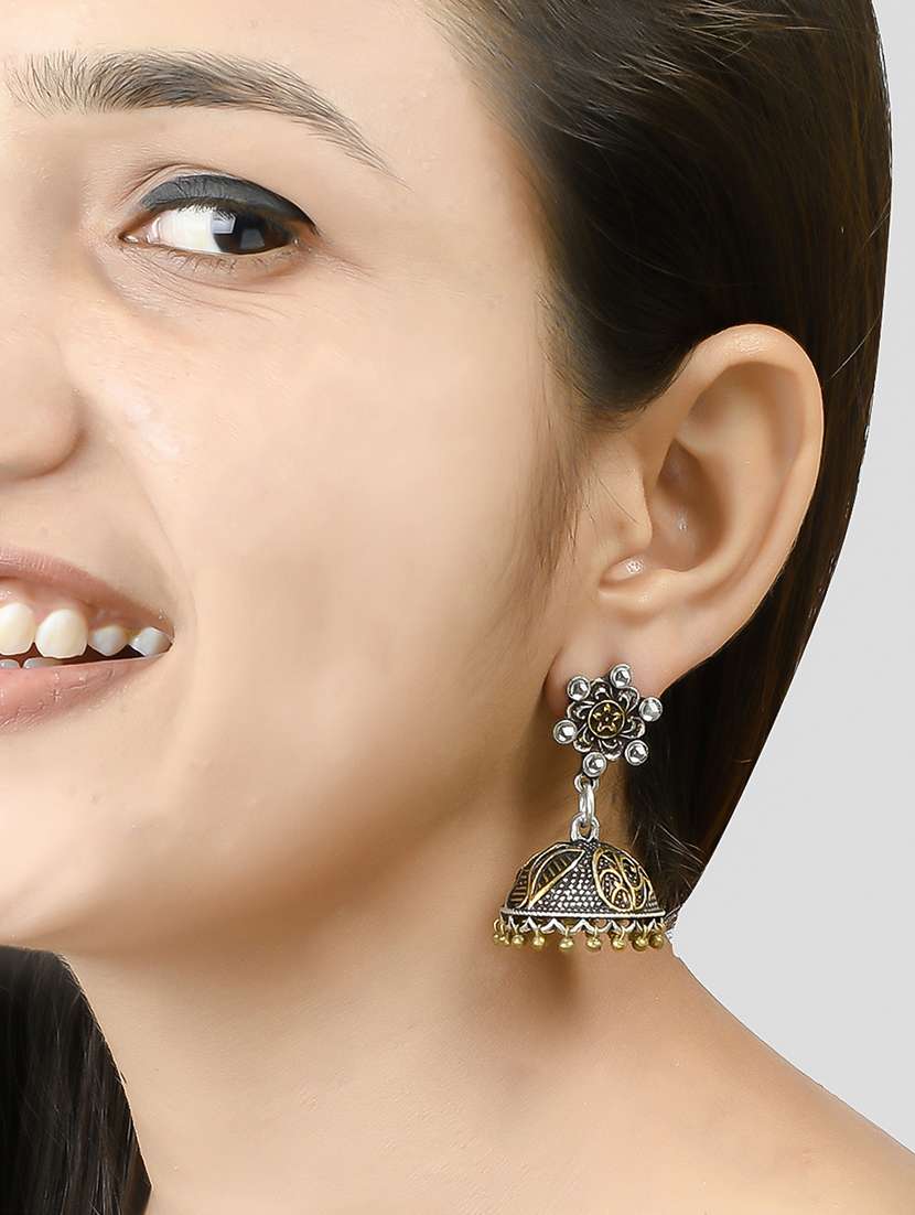 gold silver tone silver plated jhumka earring - 17130227 -  Standard Image - 2