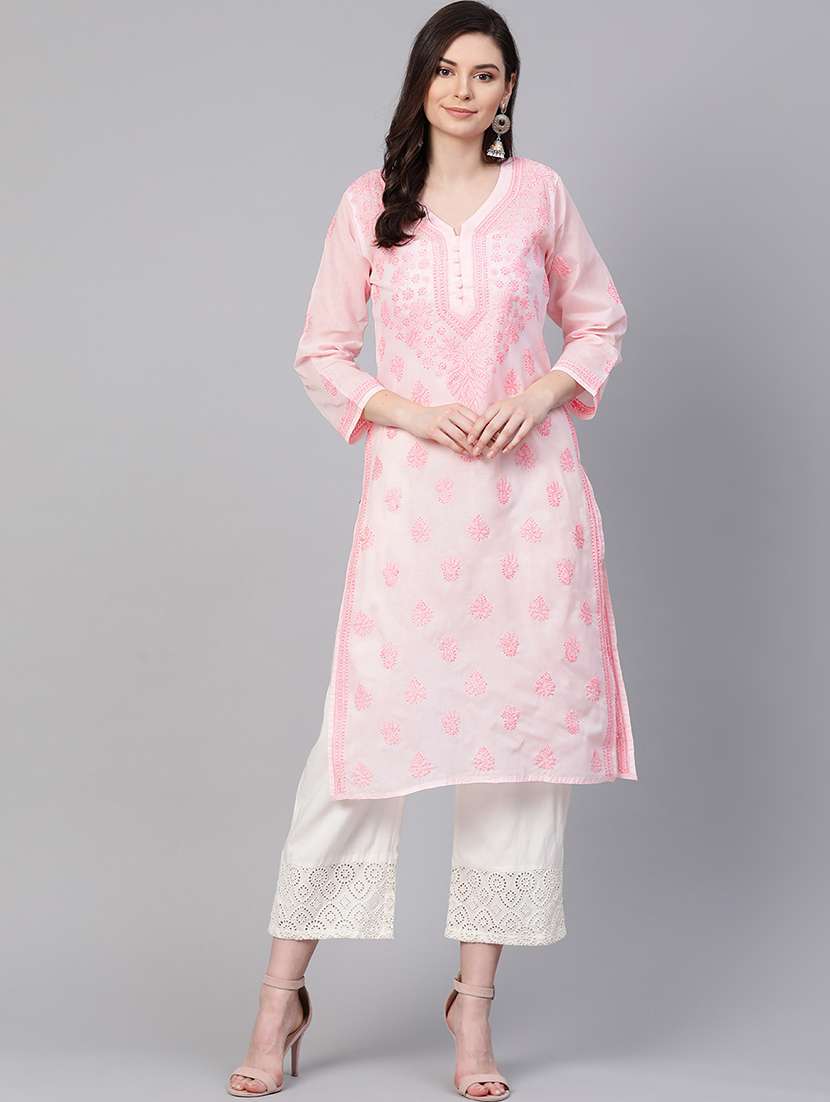 chikankari straight kurta