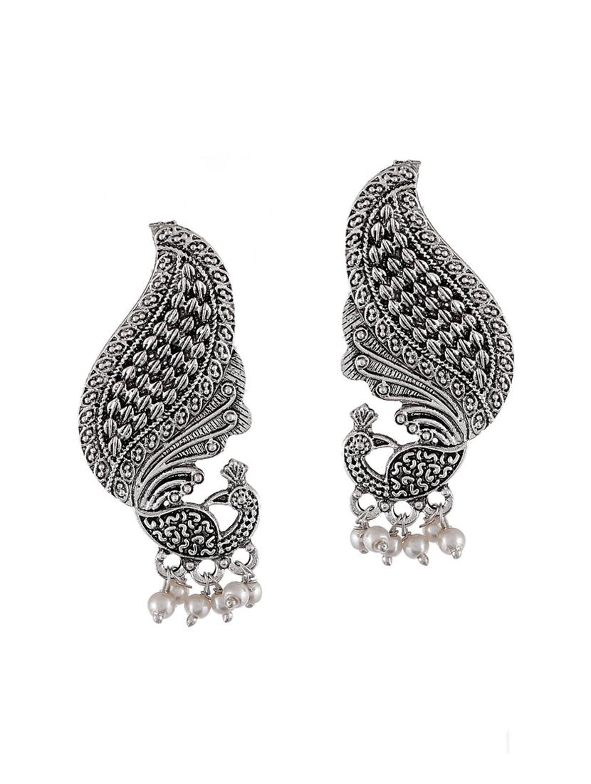 silver tone silver plated drop earring - 17133516 - Zoom Image - 0