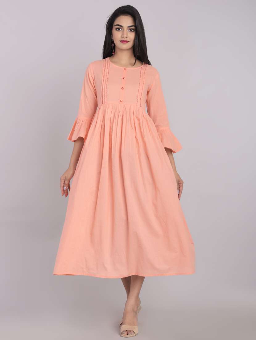 bell sleeves flared ethnic dress