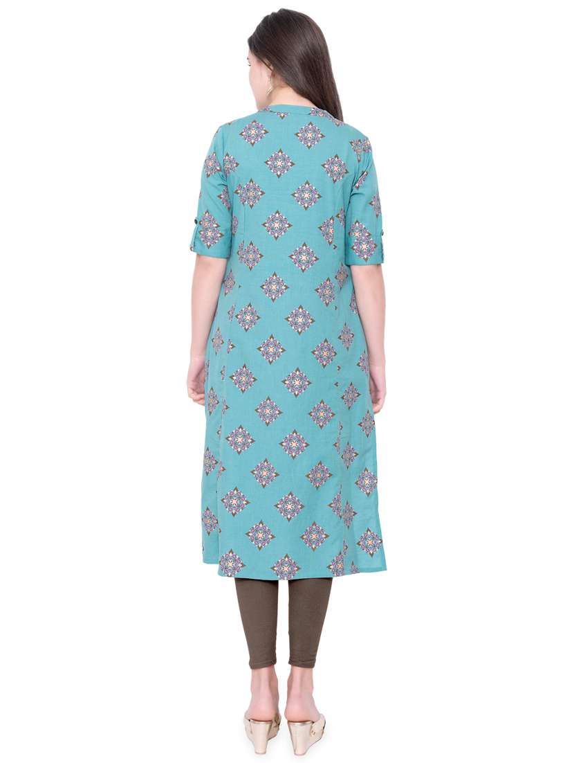 turquoise straight kurta - 17136247 - Standard Image - 2