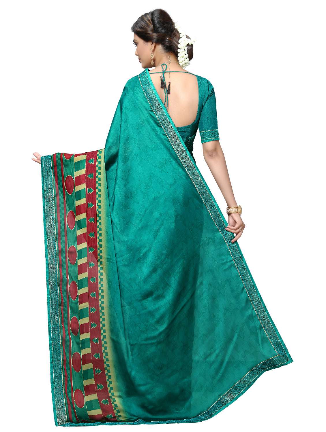 turquoise kora silk printed saree with blouse - 17136841 -  Standard Image - 2