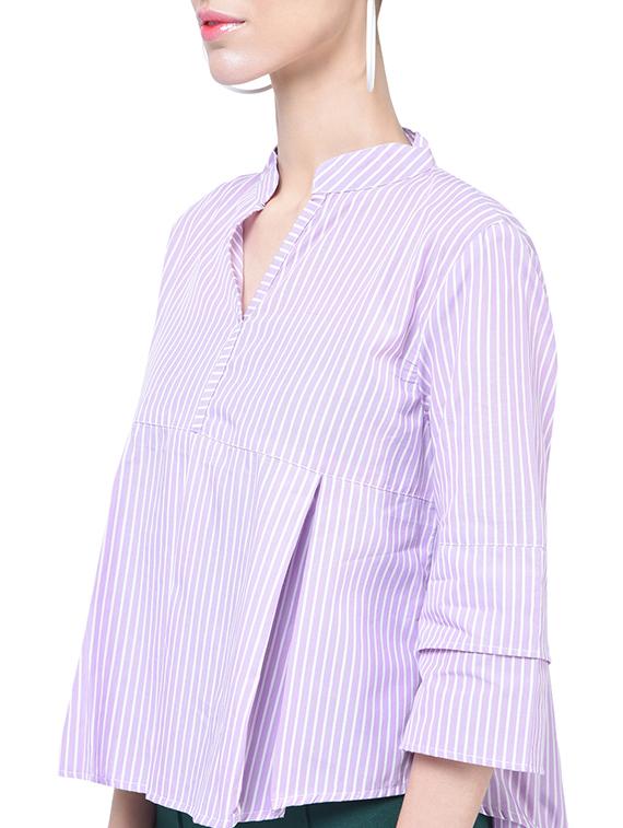 mandarin neck striped top - 17138907 - Standard Image - 2