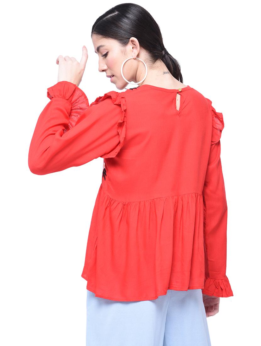 frill detail embroidered top - 17138915 - Standard Image - 2