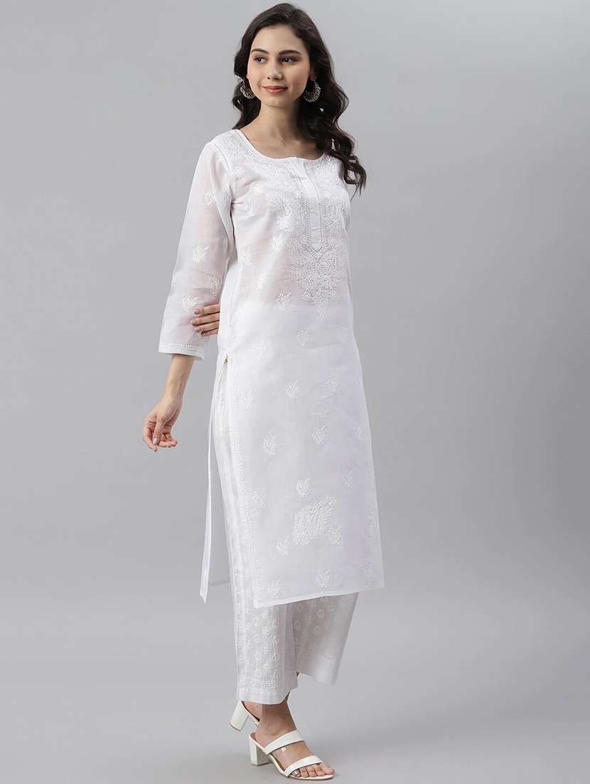 women's chikankari cotton white kurta - 17140421 - Standard Image - 2