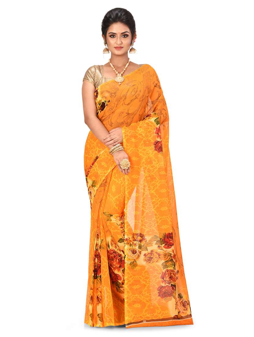 floral printed saree with blouse