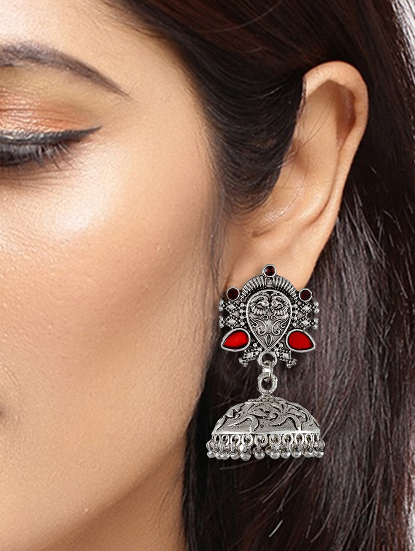 silver tone silver plated jhumka earring - 17143166 -  Standard Image - 2