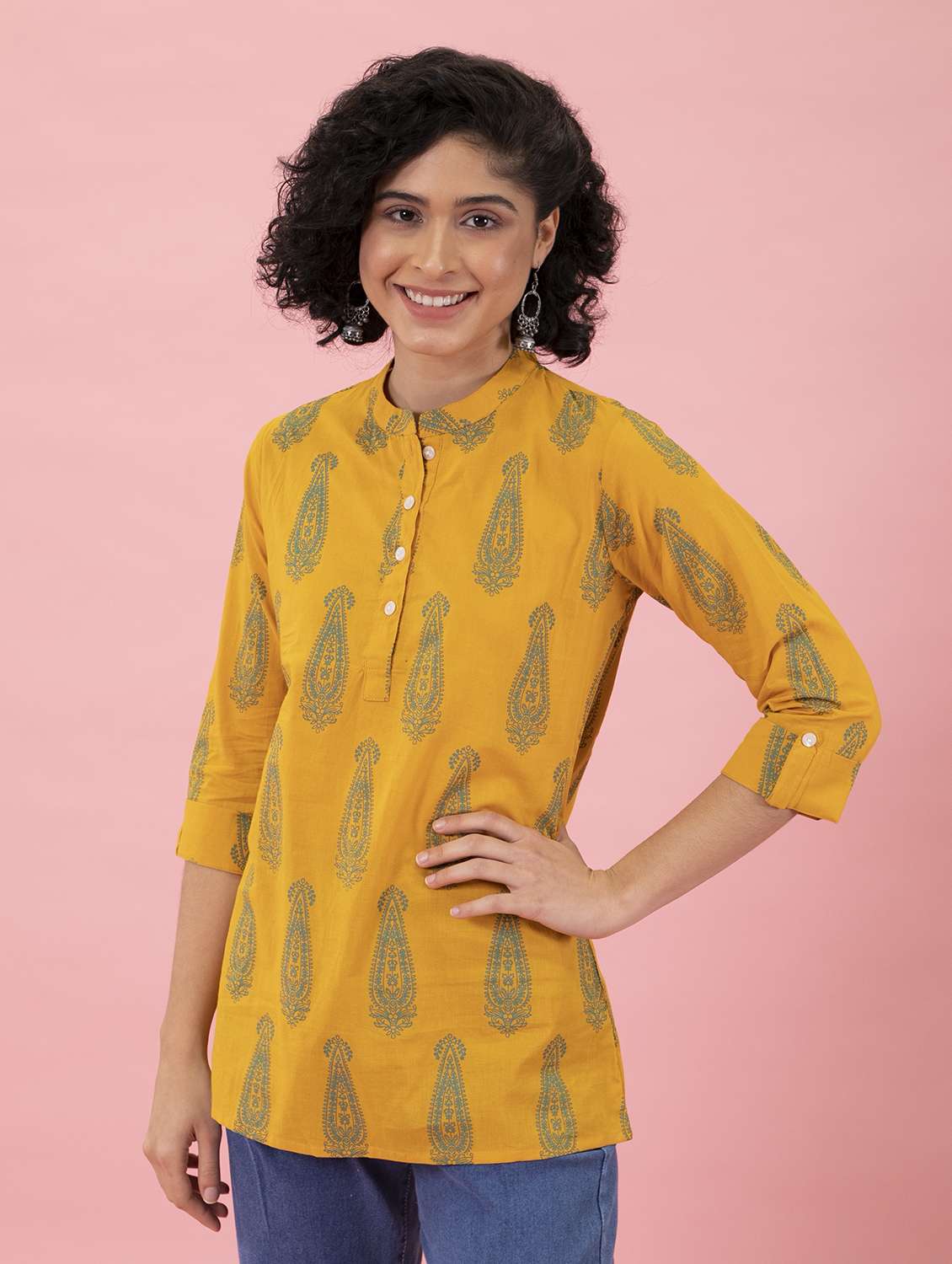 mandarin neck block print tunic  - 17143913 -  Zoom Image - 0