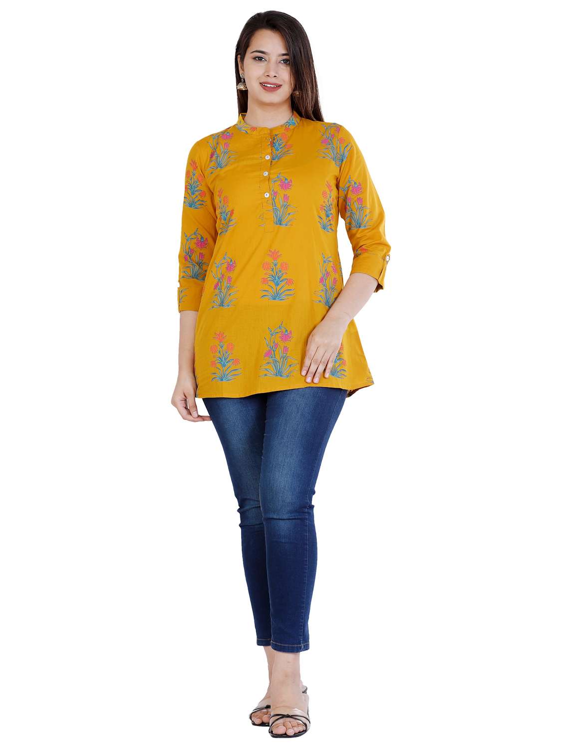 Women's Straight Mandarin Neck Top