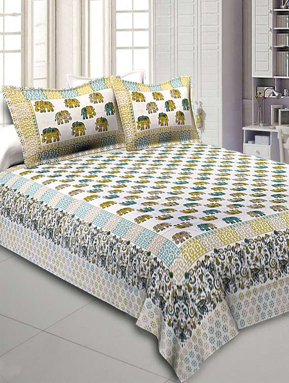  pure cotton jaipuri queen size bedsheet with 2 pillow covers
