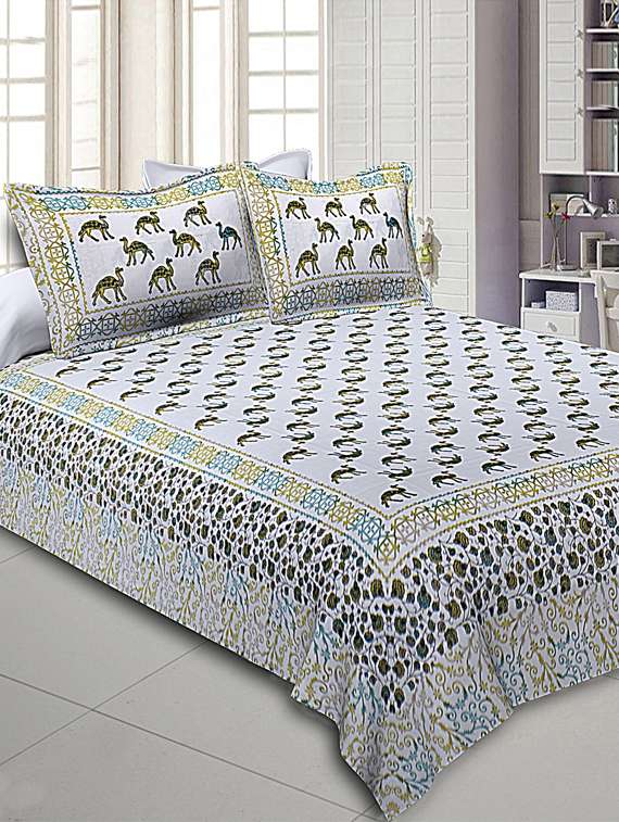 pure cotton jaipuri queen size bedsheet with 2 pillow covers
