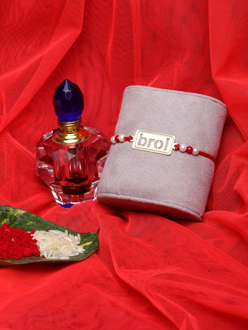  gold-plated bro rakhi with roli chawal