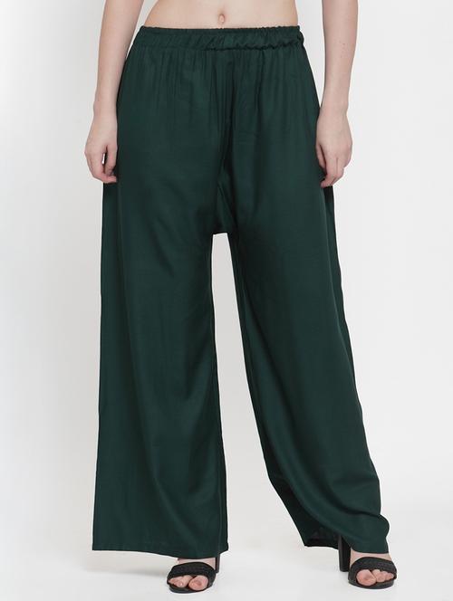 green rayon straight palazzo - 17149905 -  Standard Image - 0