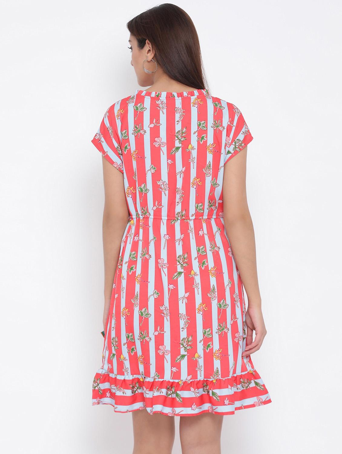 tie up neck striped a-line dress - 17152490 - Standard Image - 2