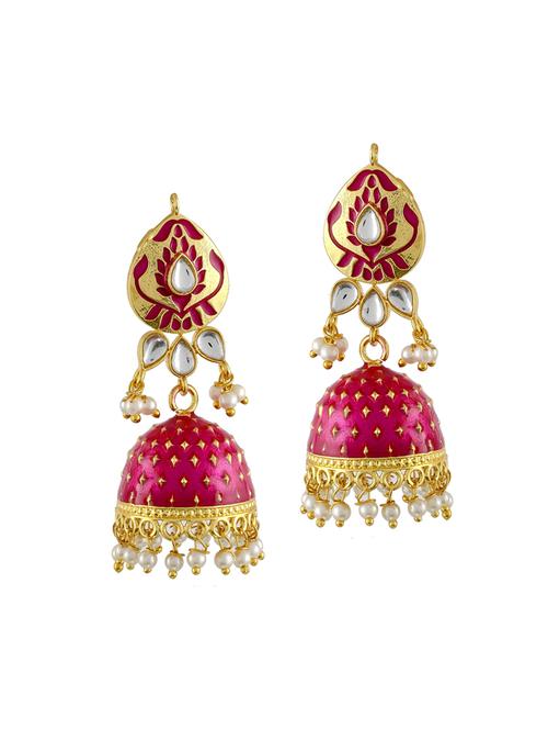 pink gold plated jhumka earring - 17152559 -  Standard Image - 0