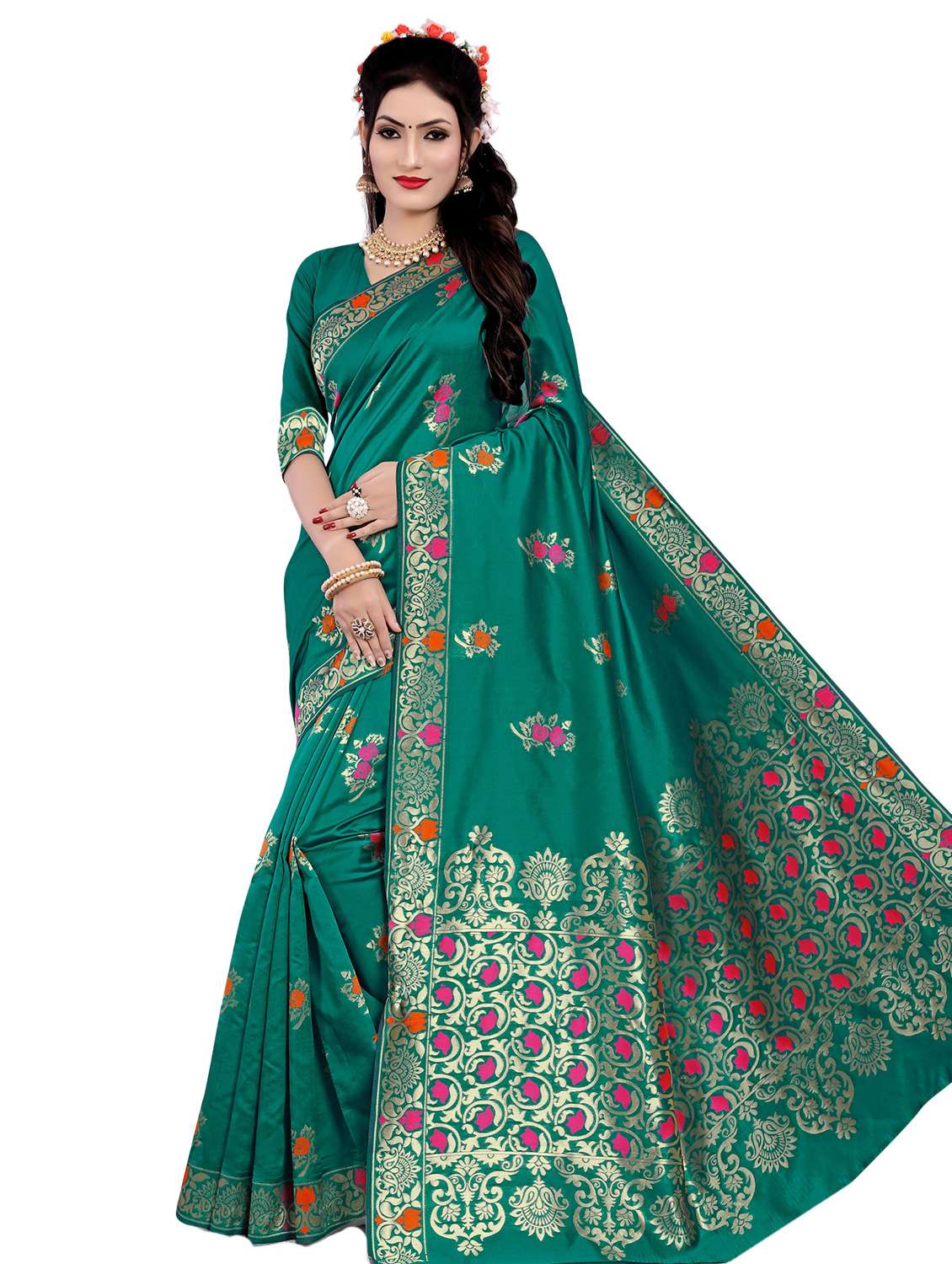 floral woven saree with blouse - 17152739 -  Zoom Image - 0