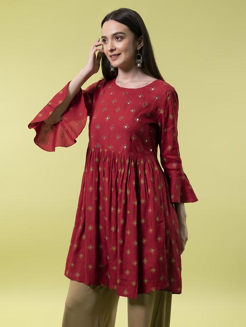 round neck printed flared kurti - 17153252 -  Standard Image - 0