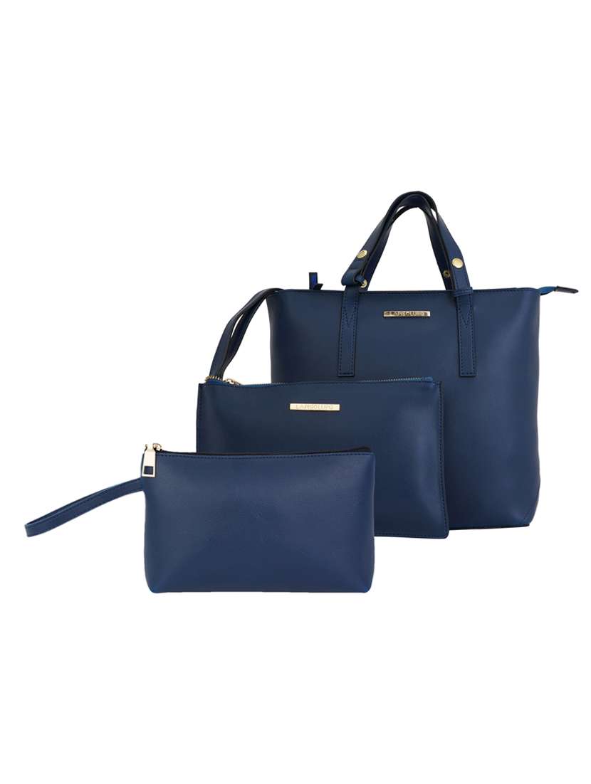 blue leatherette (pu) combo handbag