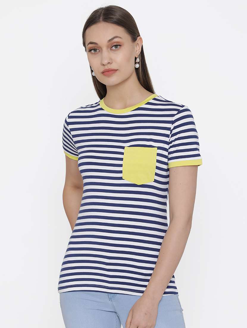 women's striped round neck t-shirt