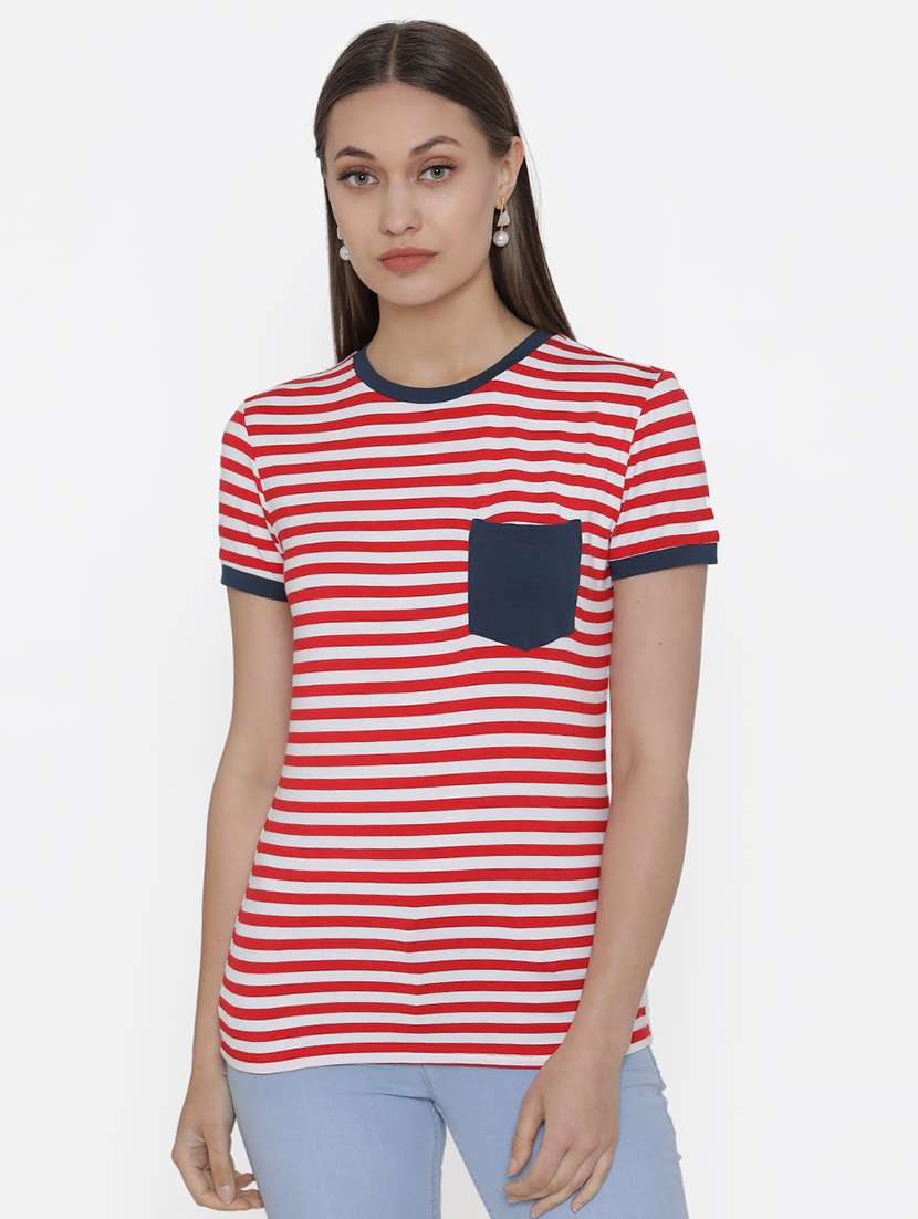 women's striped round neck t-shirt
