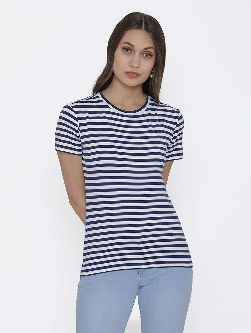 women's striped round neck t-shirt