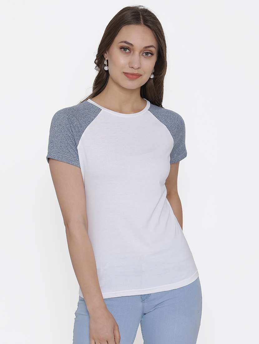 women's color block round neck t-shirt