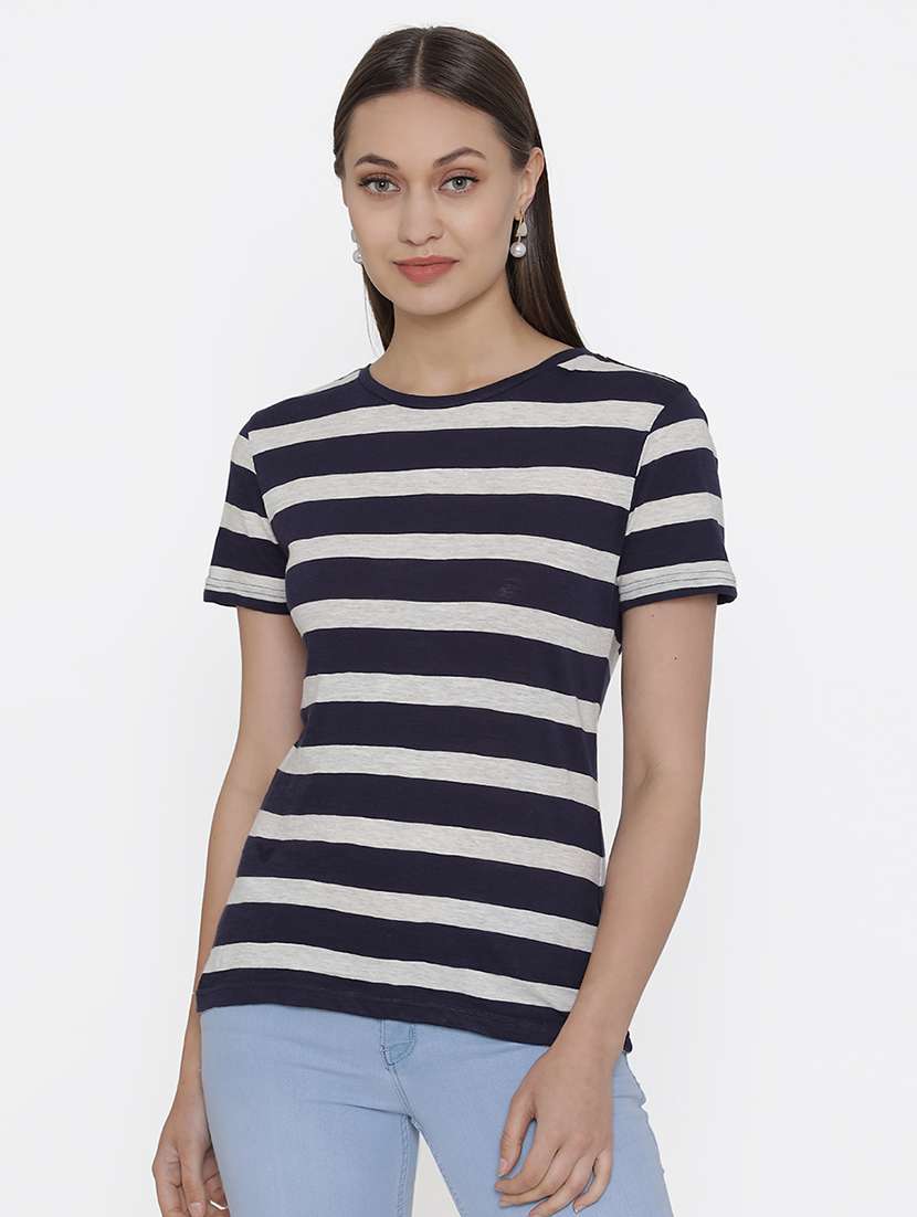 women's striped round neck t-shirt