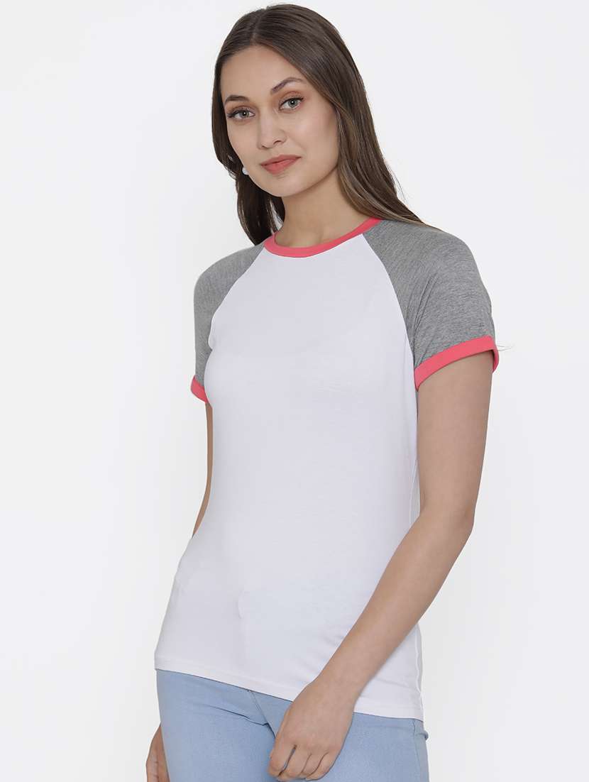 women's color block round neck t-shirt