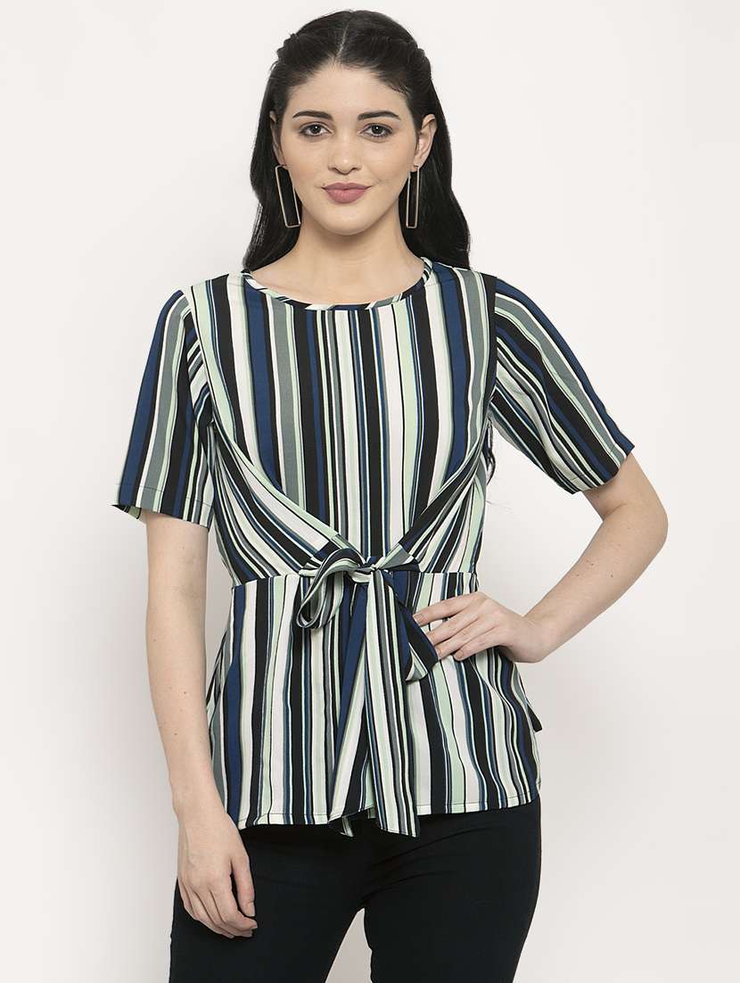 tie front striped top 