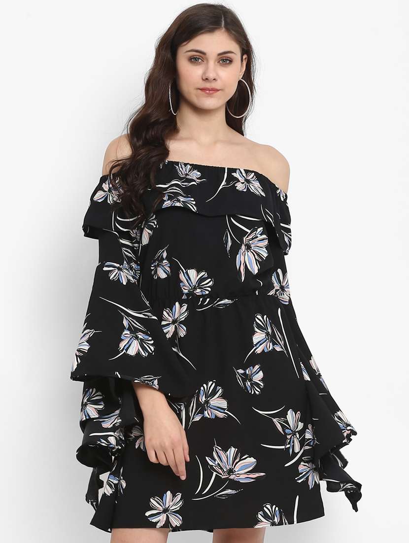 off shoulder floral a-line dress 