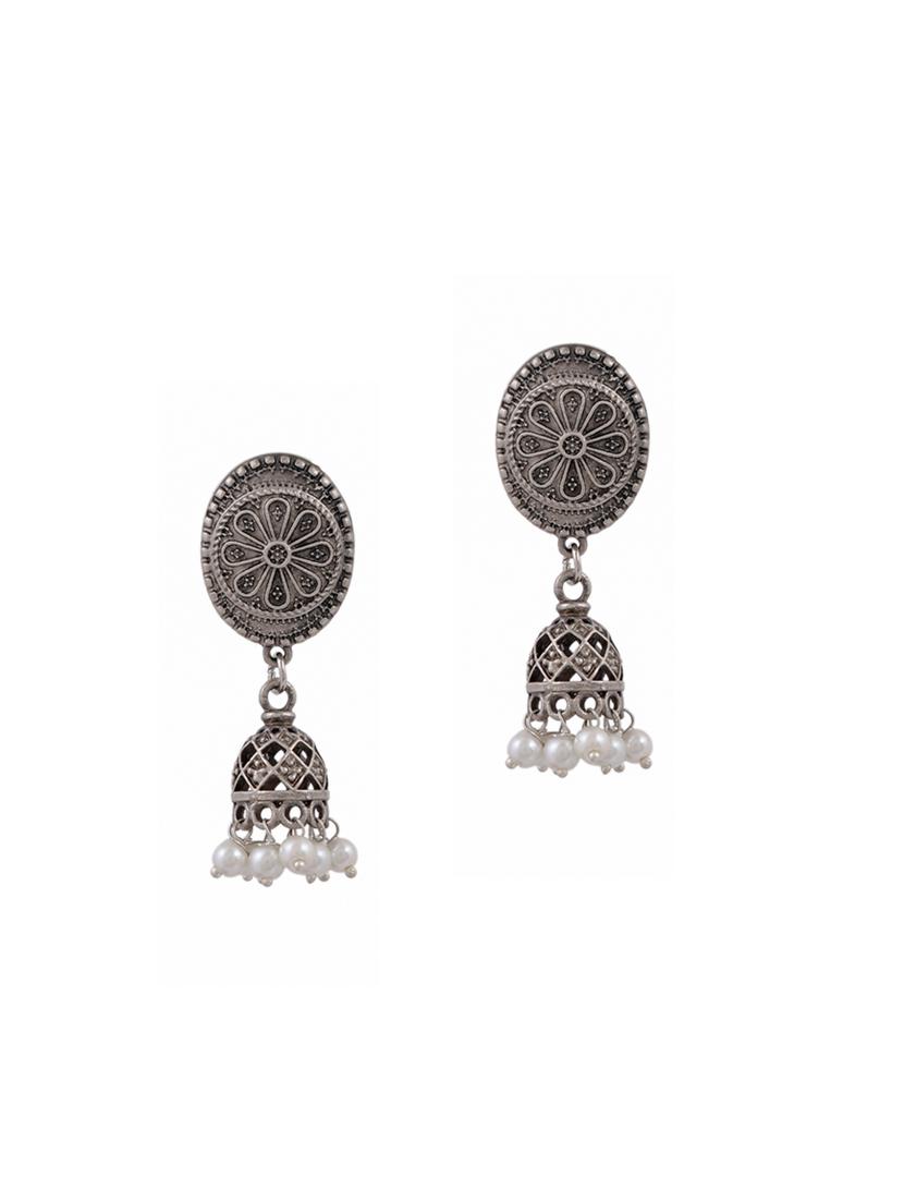 silver tone silver plated jhumka earring - 17164279 - Zoom Image - 0