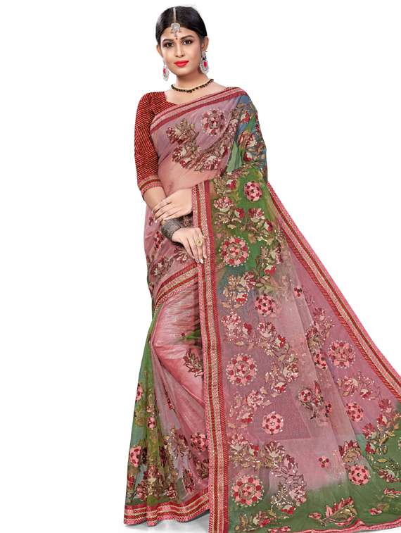 floral embroidered saree