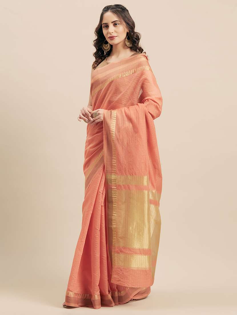 peach cotton silk saree