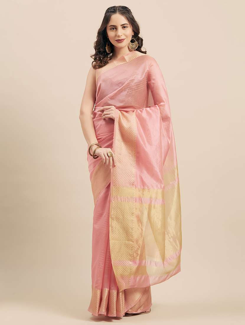 women's self design rosewater colored saree