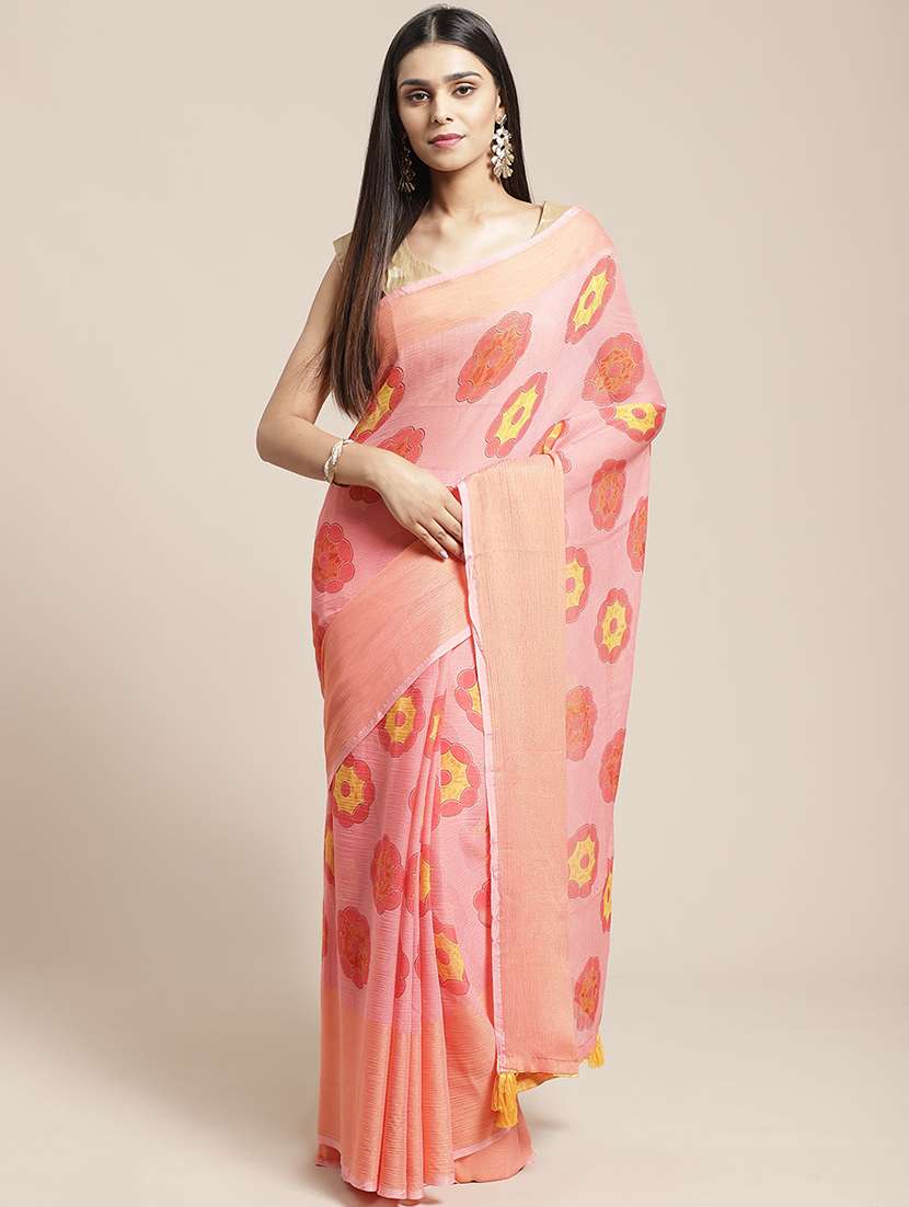 women's floral peach colored saree with blouse