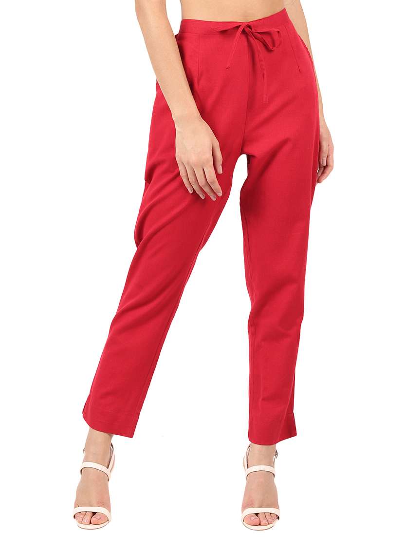 women solid mid rise cigarette pants 