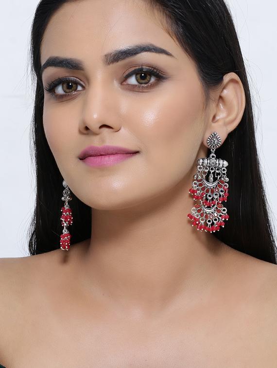 red silver plated chandellier earring - 17168606 - Standard Image - 2
