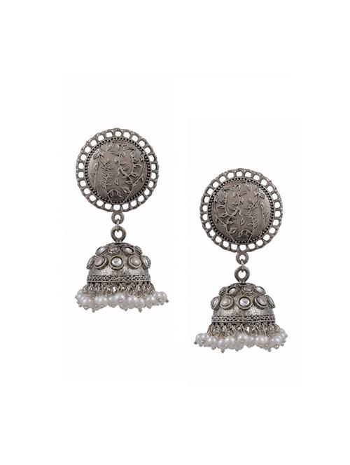 silver  tone silver plated jhumka earring - 17168627 -  Standard Image - 0
