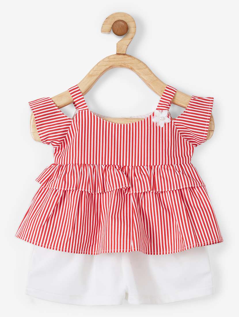 red cotton shorts sets twin & jump suit