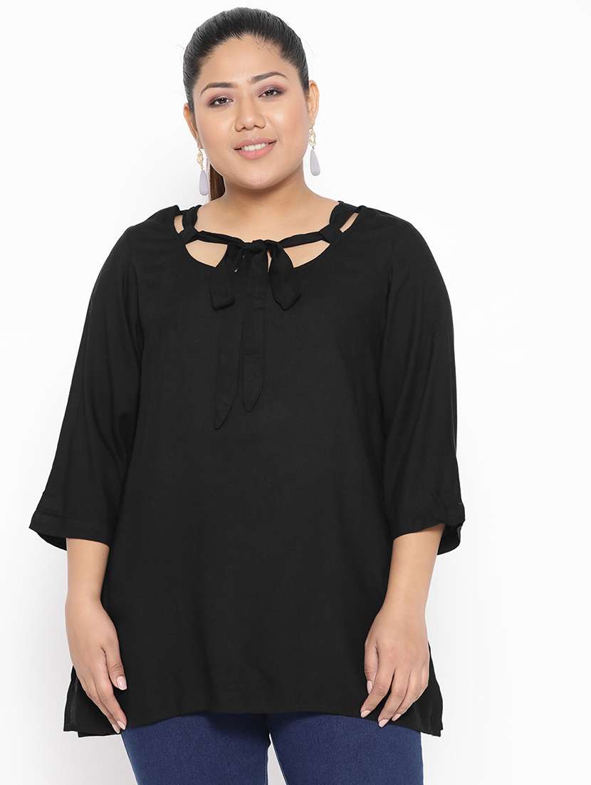 women's a line tie-up neck top