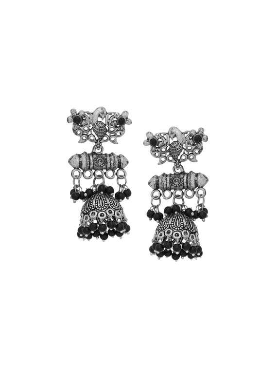 black silver plated jhumka earring