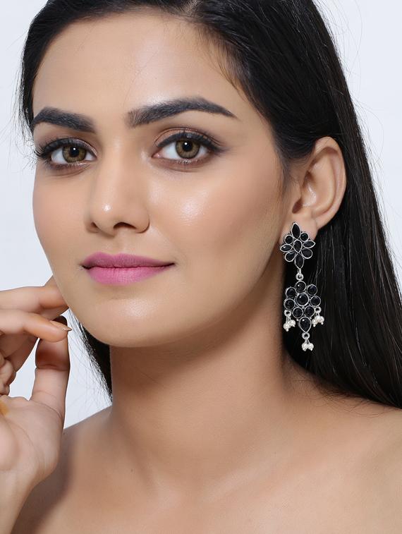 black silver plated drop earring - 17170558 - Standard Image - 2